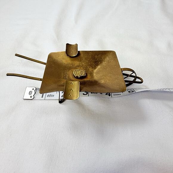 Vtg Brass Wheelbarrow Ashtray Marked Columbia With Pre-Columbian Metal Mask - Picture 11 of 13